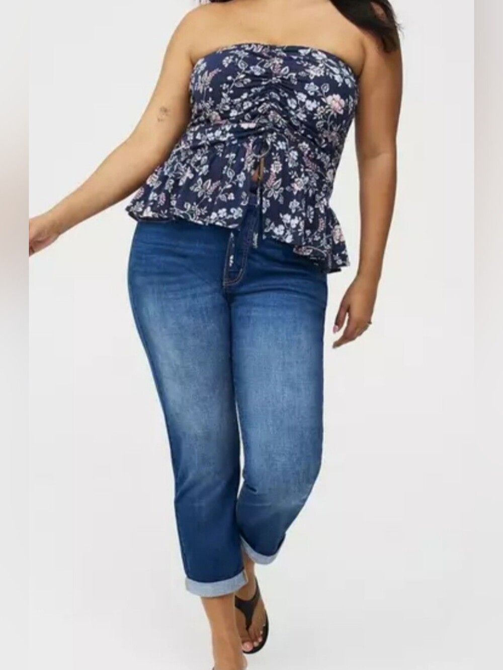 Torrid Navy Floral Ruched Strapless Peplum Top NWT Size 2X - Picture 2 of 11